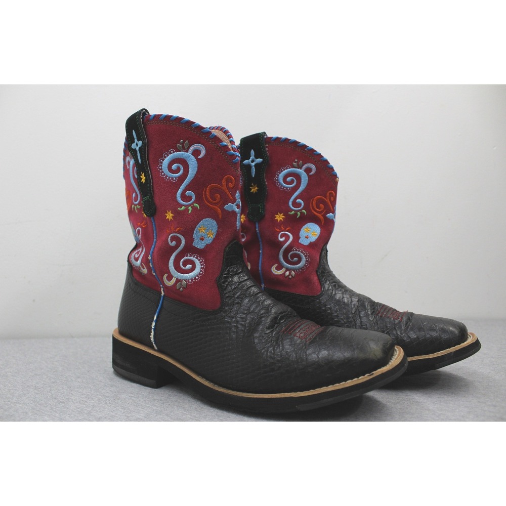 Ariat Boots Womens 10B Black Red Fatbaby Sugar Skull Western 10006761